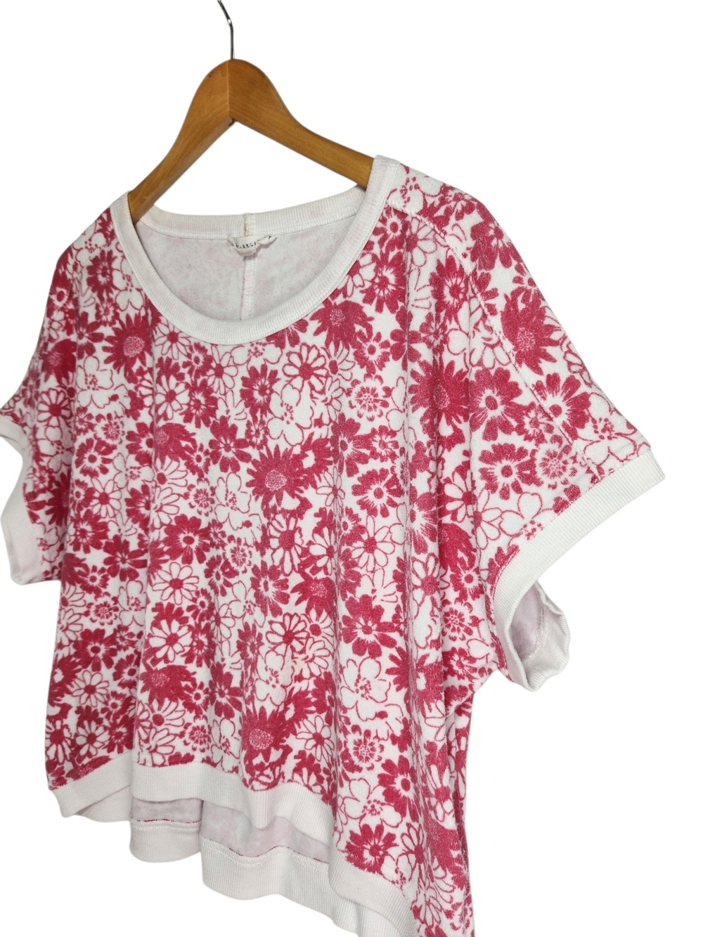 Jane + Delancey Women’s L Floral Sweatshirt Top Pink White Short Sleeve Dolman L - Picture 2 of 12